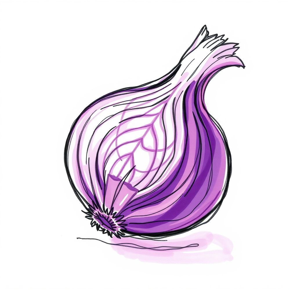 Skizzierte Illustration einer Zwiebel mit violetten Schichten